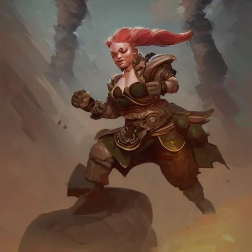 Image similar to action portrait of a female dwarf fist-fighter , 4K trending on artstation by peter mohrbacher photo