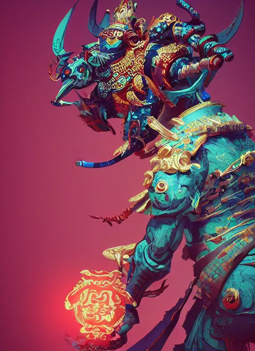 Prompt: Demon Samurai with Peacock Armor, in the style of James Jean and Fenghua Zhong and Beeple, 3d, rim light, stunning lighting, extremly detailed, raytracing, stunning scene, trending on artstation