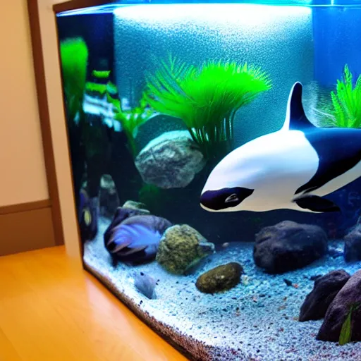 Prompt: fish tank containing an orca