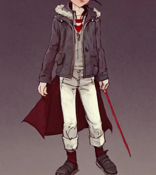 Image similar to attractive little boy character inspired in little red riding hood and evil wolf, digital artwork made by akihiko yoshida and makoto shinkai, anatomically correct, symmetrical