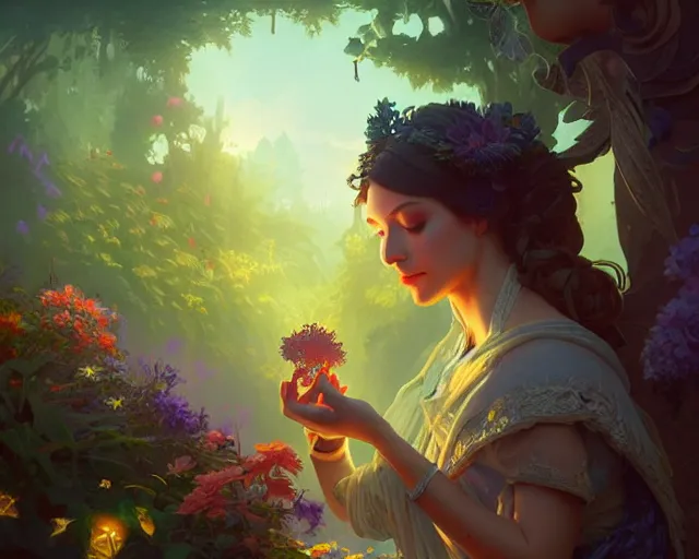 Prompt: asunflower garden, photography of kurzgesagt, deep focus, d & d, fantasy, intricate, elegant, highly detailed, digital painting, artstation, concept art, matte, sharp focus, illustration, hearthstone, art by artgerm and greg rutkowski and alphonse mucha