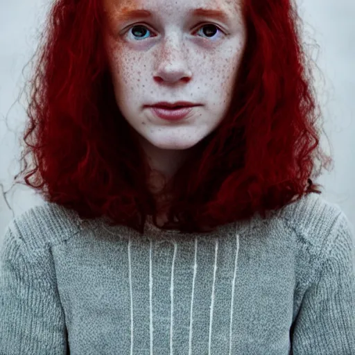 Prompt: A Swiss French Red Haired Girl With Freckles :: Symmetrical Portrait