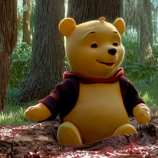 Image similar to A still of Keanu Reeves as Winnie the Pooh