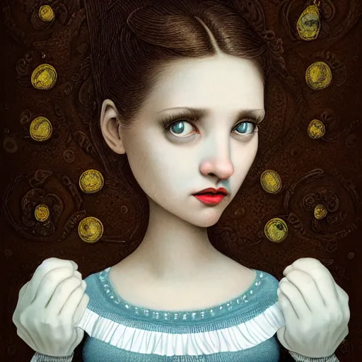 Prompt: photo of young woman by mark ryden