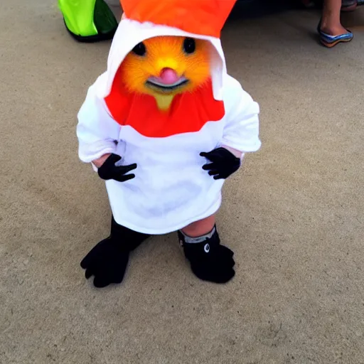 Image similar to cute baby chick dressed as an inmate