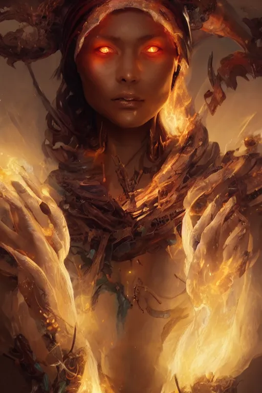 Image similar to torso closeup beautiful girl necromancer, witch - doctor exploding into space casting spell, angels, 3 d render, hyper - realistic detailed portrait, holding fire and electricity, ruan jia, wlop. scifi, fantasy, magic the gathering, hyper detailed, octane render, concept art, peter mohrbacher