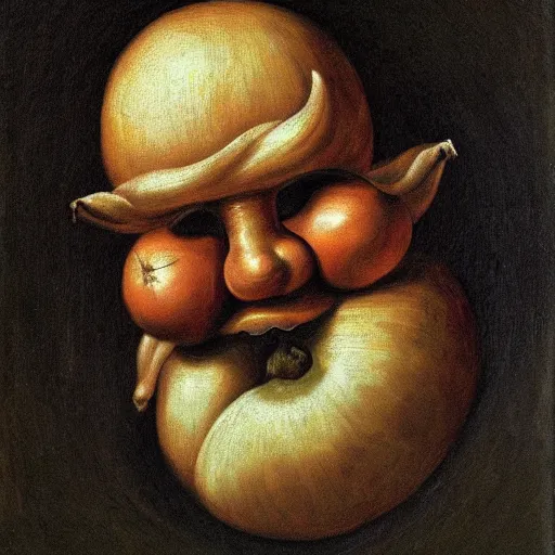 Prompt: onion man portrait, baroque painting, infuriated bulbous onion head