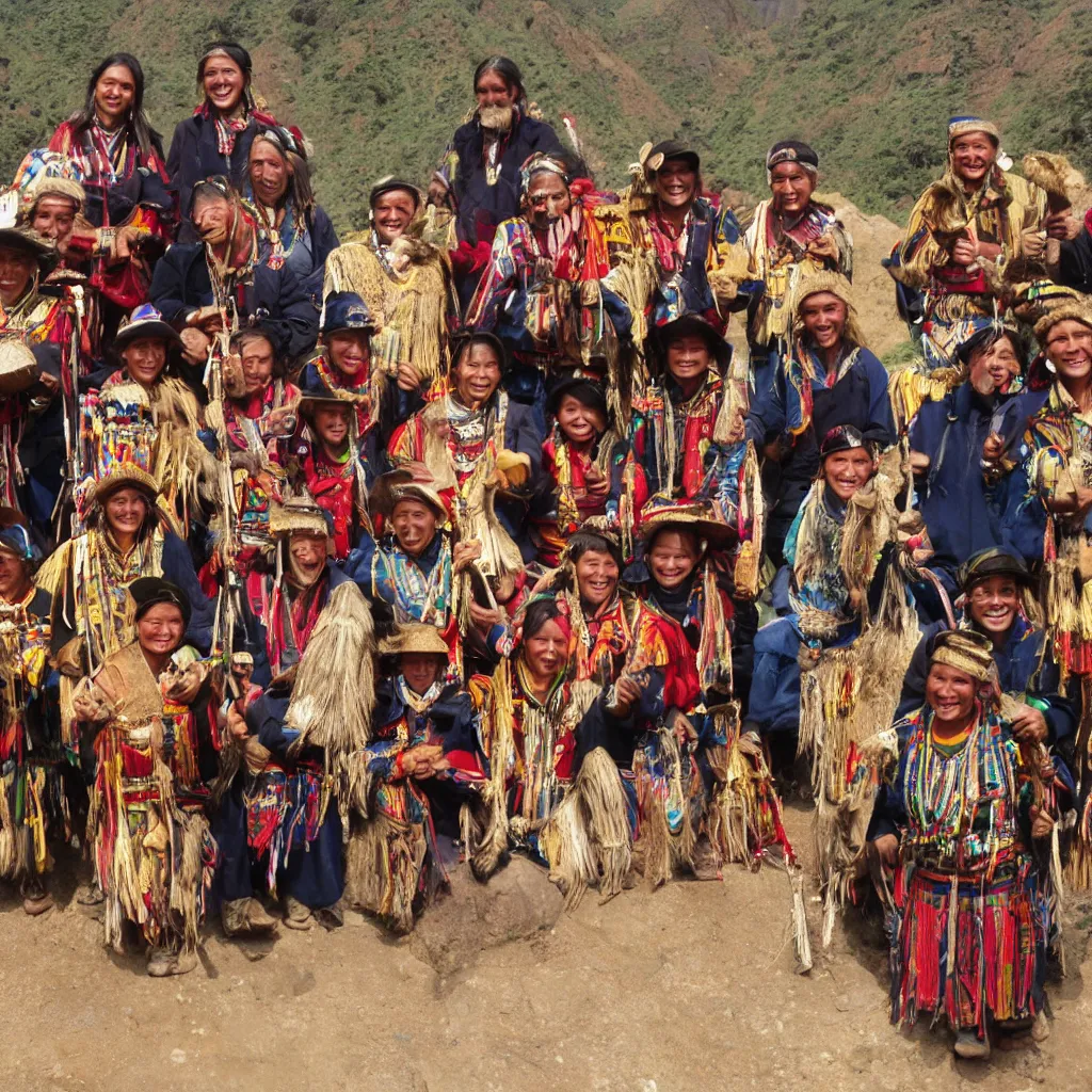 Prompt: happy inca people with all their gold