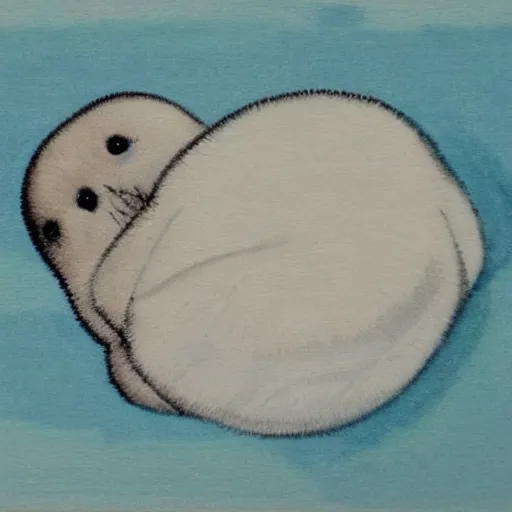 Prompt: baby harp seal 妖怪, Japanese painting