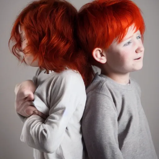 Prompt: photograph of red hair twins boy and girl