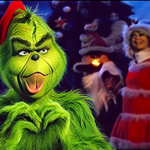 Image similar to the grinch, with middle fingers up