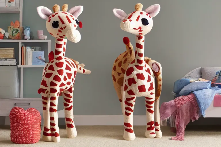 Prompt: a target catalogue selling plush giraffes