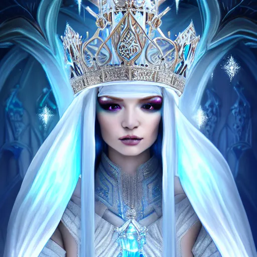 Image similar to beautiful ice queen in ornate robes, highly detailed, 8 k, hdr, award - winning, trending on artstation, anne stokes, photorealistic