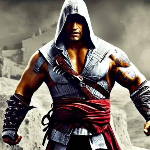 Image similar to dwayne johnson as ezio auditore