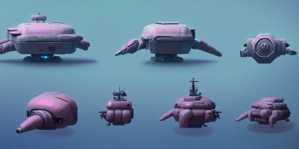 Prompt: hard surface shape form exploration, detailed, artstation, 8 k, sci - fi, pastel colors, props, panel, concept, simon stalenhag, big medium small, complex geometry