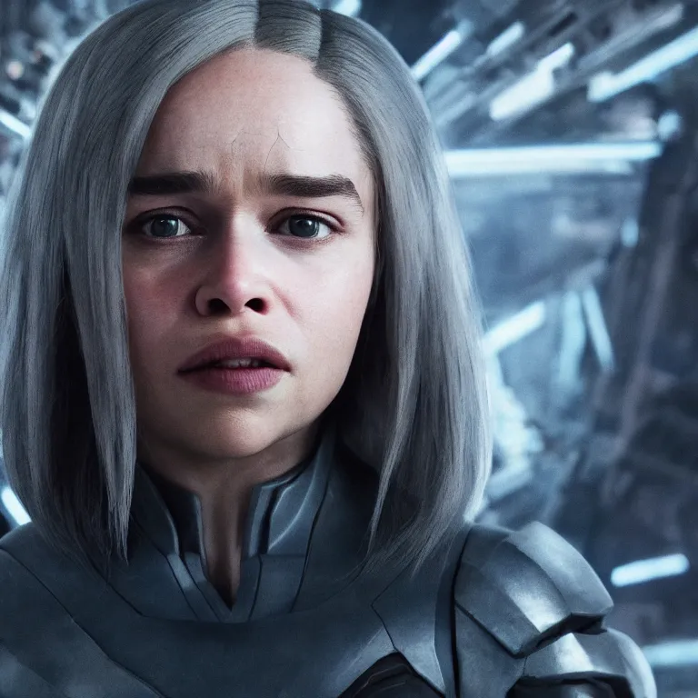Image similar to scifi emilia clarke looks like ghost in the shell, extremely high detail, photorealism, sony a 7 r