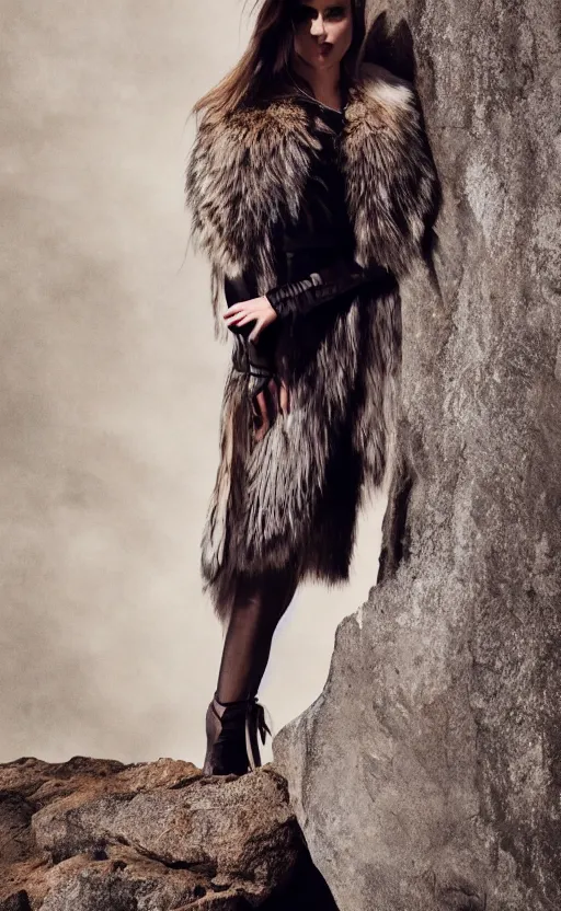 Image similar to a woman wearing an outfit inspired by raised by wolves ( 2 0 2 0 ), artistic photography, photorealistic, fashion photography, vogue magazine, 4 k, cinematic lighting