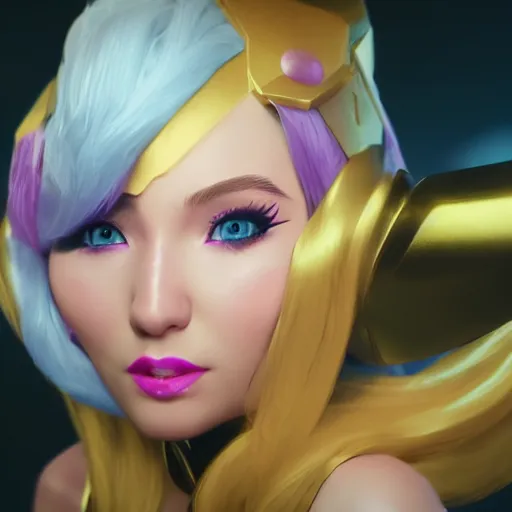 Image similar to still of pretty Lux (League of Legends) in KDA More music video. 3d render, octane render, game art, realistic, highly detailed, trending on artstation, 4k, trending on artstation, pixar, cgsociety, unreal engine 5, redshift render, trending on artstation, blender, behance, cg