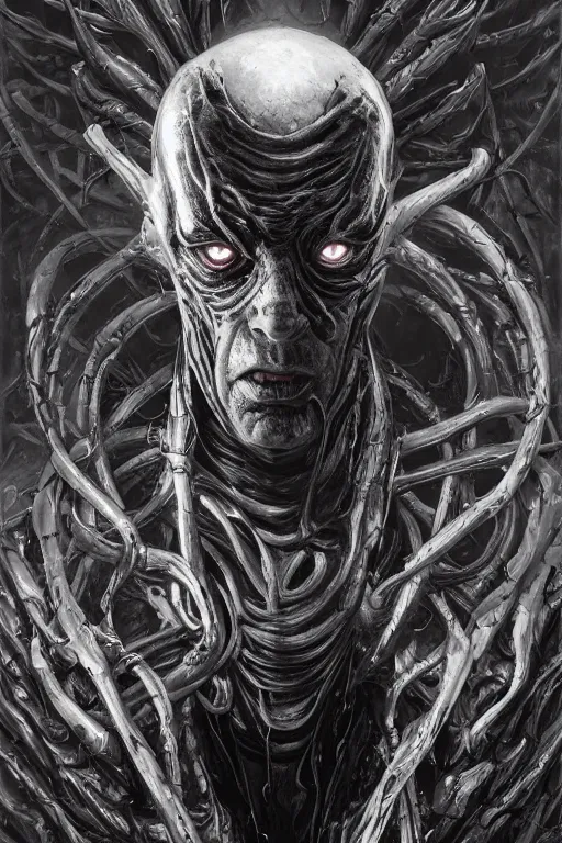 Prompt: Portrait of Steve Buscemi as symbiote Carnage, marvel comics, dark, intricate, highly detailed, smooth, artstation, digital illustration by Ruan Jia and Mandy Jurgens and Artgerm and Wayne Barlowe and Greg Rutkowski and Zdislav Beksinski