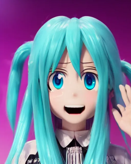 Image similar to Hatsune Miku in the role of Jonny Silverhand, amazing short, 8K, IMAX, ultra detailed