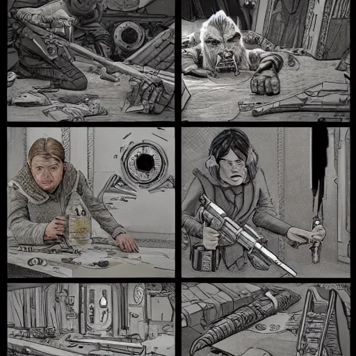Image similar to highly detailed newspaper comics art style art of scenes from star wars fanart, detailed and intricate environment