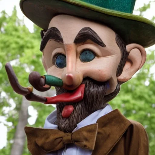 Image similar to realistic pinocchio with a beard, award winning photography