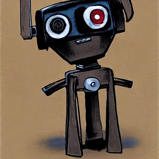 Prompt: Sergio Bleda and Jérémy Petiqueux and Alex Maleev artwork of a retro robot dog shaped like k9 from doctor who