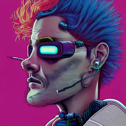 Prompt: portrait painting of a cyberpunk technician with crazy hair, sharp focus, award - winning, trending on artstation, masterpiece, highly detailed, intricate. art by josan gonzales and moebius and deathburger
