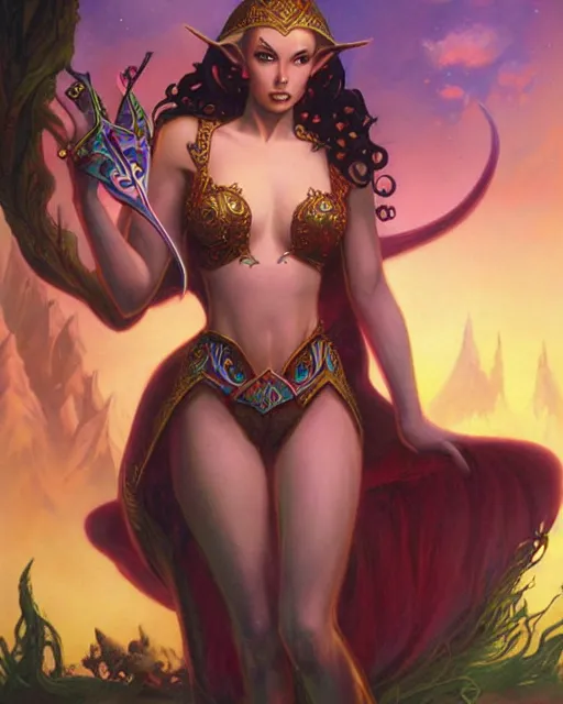 Prompt: a beautiful elf princess by julie bell and Ross Tran and Michael Whelan