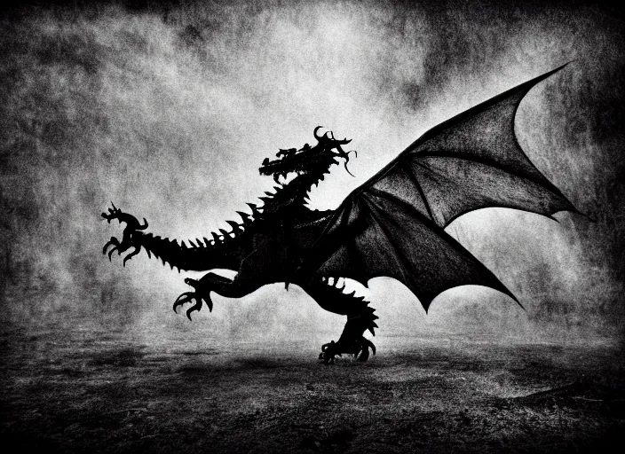 Prompt: dragon by Andrei Tarkovsky style, mist, lomography photo effect, monochrome, noise grain film