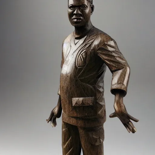 Prompt: wooden carving statue of cj from grove street