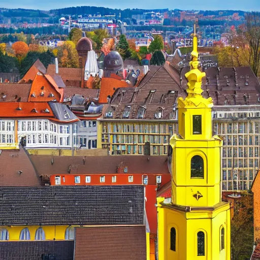 Image similar to a large yellow building with a steeple on top of it, a flemish baroque by karl stauffer - bern, unsplash, heidelberg school, panorama, wimmelbilder, nikon d 7 5 0