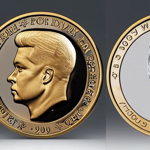 Prompt: photo of a minted coin with kim kardashian's face etched on it.