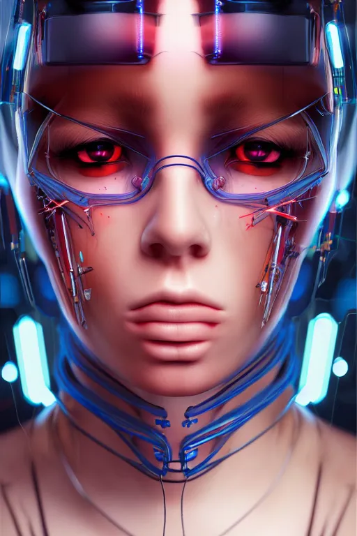 Image similar to portrait of a cyberpunk V2) woman with biomechanichal parts by Artgerm, 35mm focal length, hyper detailled, 4K