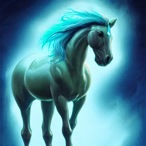 Image similar to a fantastical transparent small turquoise horse made of water and foam, ethereal, noble, radiant, hyperalism, scottish folklore, digital painting, artstation, concept art, smooth, 8 k frostbite 3 engine, ultra detailed, art by artgerm and greg rutkowski and magali villeneuve