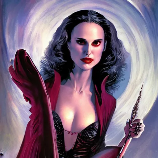 Image similar to Natalie Portman as a vampire sorceress, Joe Jusko, Frank Frazetta, artstation, 8k photography