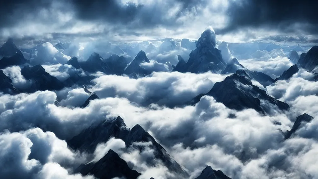Image similar to amazing landscape photo of a sky island over the clouds by marc adamus, beautiful dramatic lighting