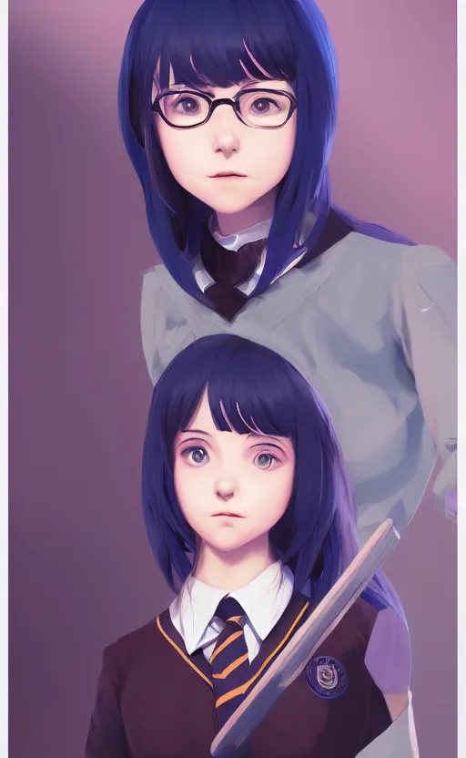 Prompt: a portrait of a cute female ravenclaw student, hogwarts setting, vivid colors, soft lighting, atmospheric, cinematic, moody, in the style of ilya kuvshinov and range murata, krenz cushart, rule of thirds, oil on canvas, 8 k