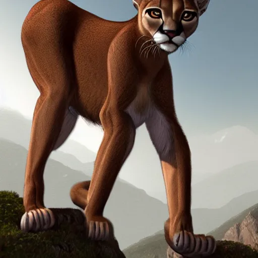 Prompt: a human - mountain lion crossbreed, illustrated by antoine verney - carron and j. lesaffre, trending on artstation, 4 k, 8 k, artstation 3 d render, artstation 3 d, artstation graphics, artstation lighting