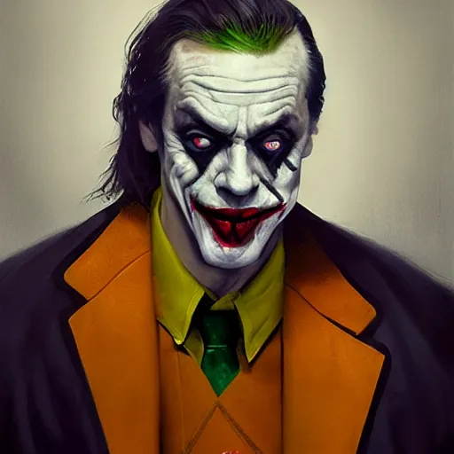 Image similar to portrait of Steve Buscemi as The Joker, art by greg rutkowski, matte painting, trending on artstation