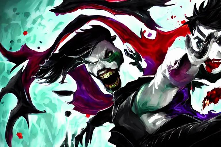 Image similar to splash art of Joker from Persona 5 as a league of legends champion, riot games, digital art