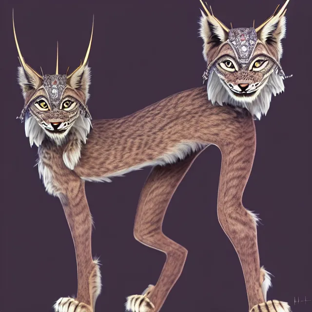 Image similar to the portrait of anthropomorphic lynx fursona wearing a steampunk dress as unimaginably beautiful, gorgeous, elegant, young lynx, an ultrafine hyperdetailed illustration by hioshiru, intricate linework, white fur, unreal engine 5 highly rendered, global illumination, radiant light, detailed and intricate environment