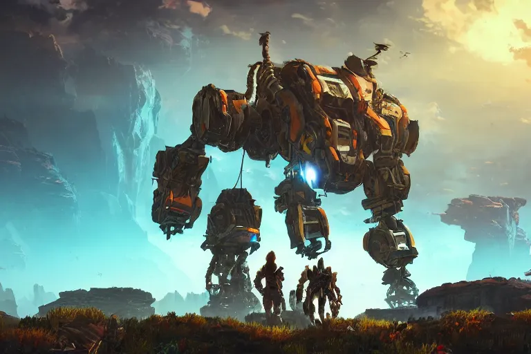 Image similar to rockbreaker machine mecanical creature robot of horizon forbidden west horizon zero dawn bioluminiscence global illumination ray tracing hdr fanart arstation by ian pesty and alena aenami artworks in 4 k