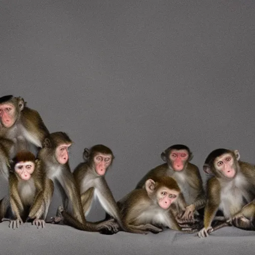 Prompt: wild life photo of a group of monkeys in the style of peter beard