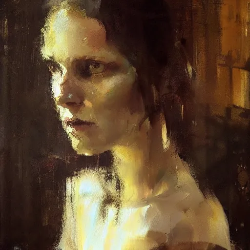 Image similar to painting of a woman, by Jeremy Mann, detailed, stylized, loose brush strokes, intricate, realistic