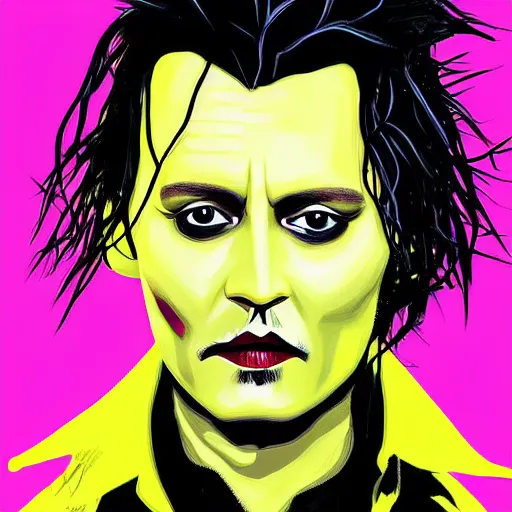 Image similar to portrait of johnny depp as edward scissorhands, highly detailed, centered, solid color background, digital painting