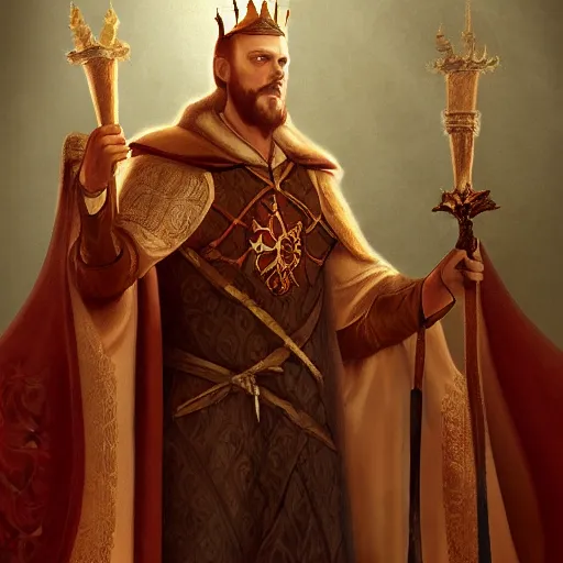 Image similar to medieval king in robes with courtisan, artstation, fantasy, high details, digital art