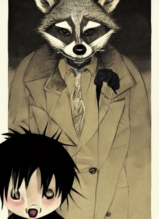 Prompt: a dramatic illustration portrait of an anthropomorphic raccoon mob boss, by posuka demizu, by stephen gammell, by victo ngai, by george ault, in the style of animal crossing, artstation