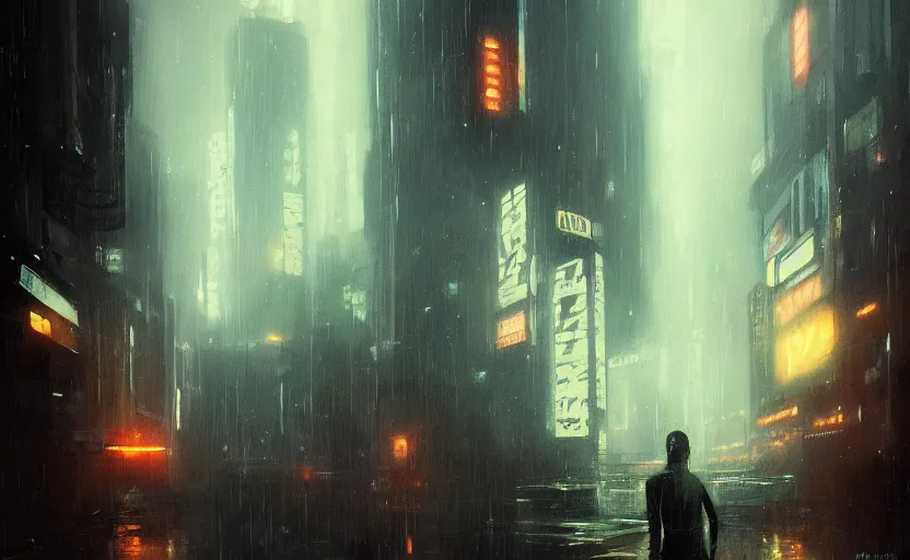 Image similar to A painting of Blade Runner trending on artstation in the style of Greg Rutkowski