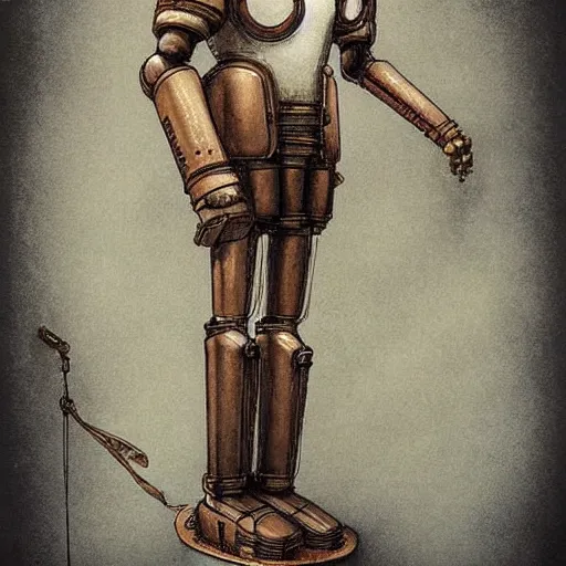 Prompt: (((((((((((giant retro human shaped robot steampunk))))))))))) . muted colors. by Jean-Baptiste Monge !!!!!!!!!!!!!!!!!!!!!!!!!!!!!!!!!!!!!!!!